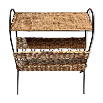 Wicker and steel magazine rack