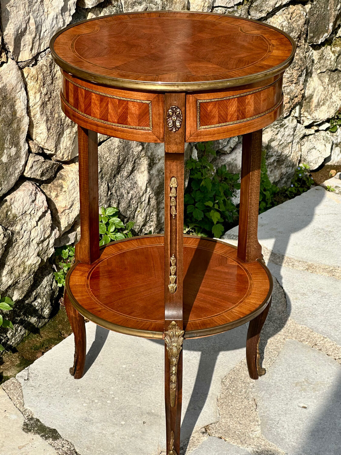 Small side table in precious wood marquetry in the Louis XV style.
