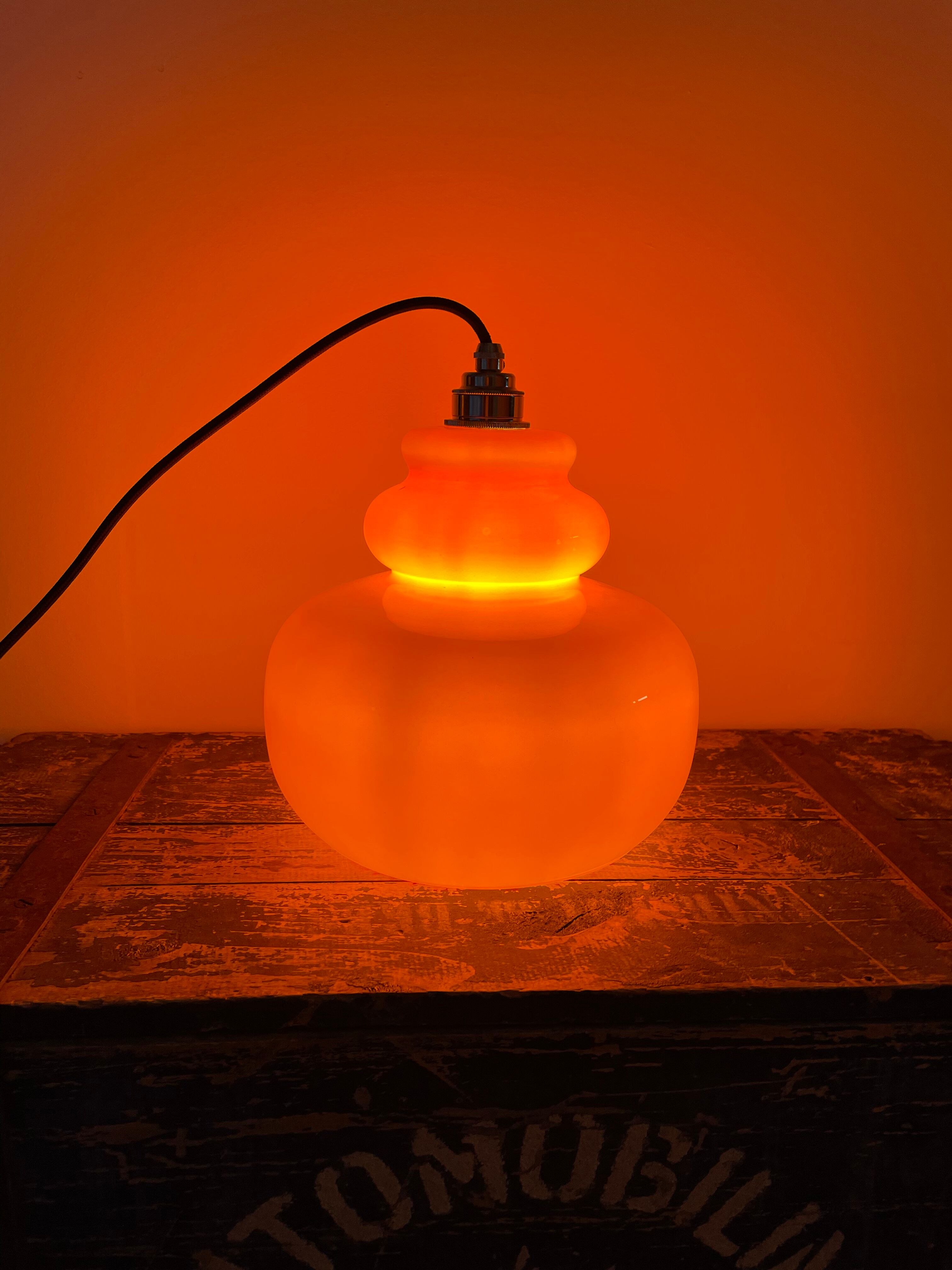 Vintage suspension lamp in orange opaline electrified to nine