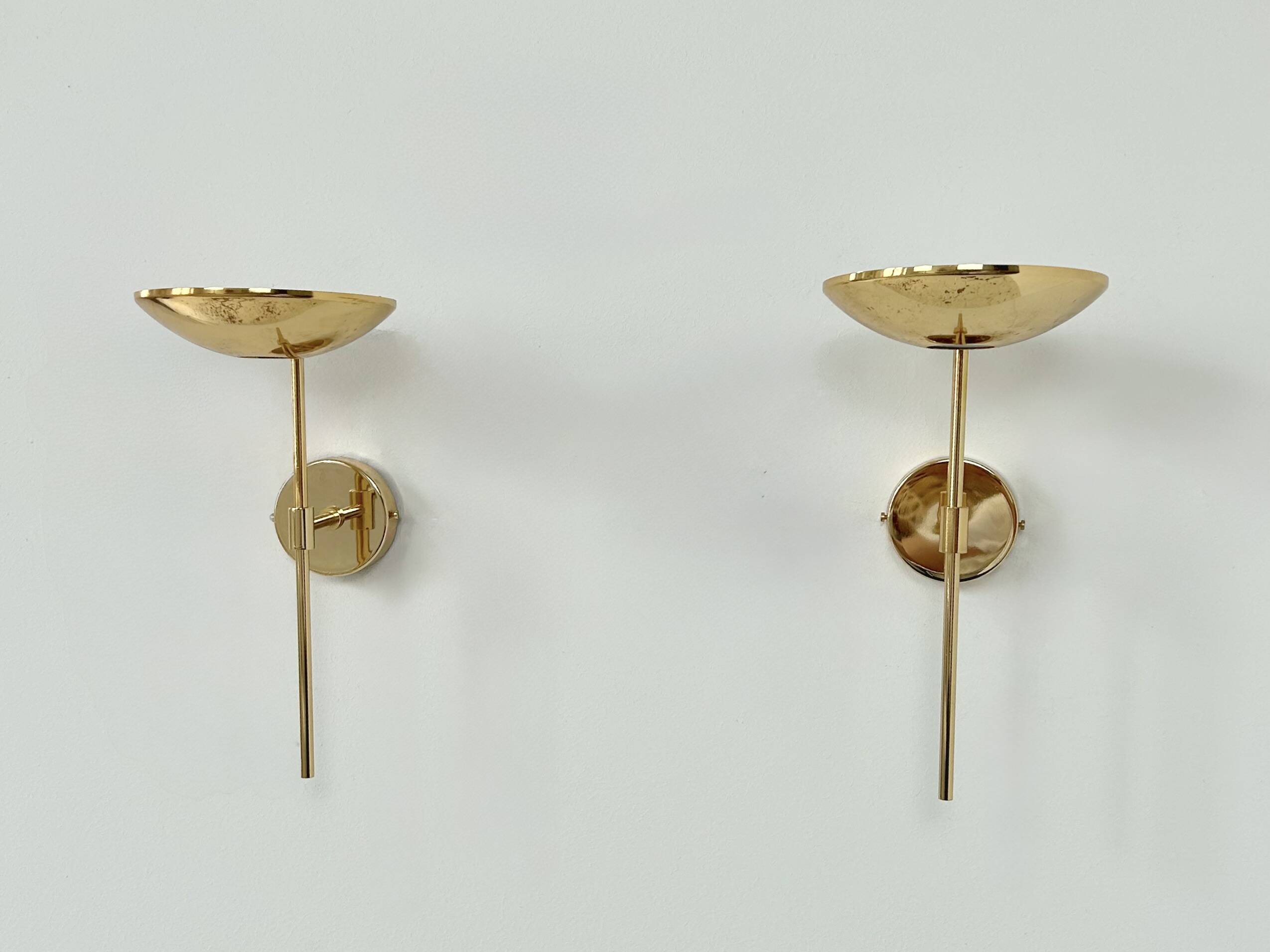 Pair of vintage XL wall sconces, brass and glass, France, 1980.