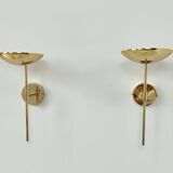 Pair of vintage XL wall sconces, brass and glass, France, 1980.