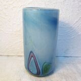 Contemporary cylindrical vase in signed glass paste