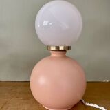 Vintage table lamp in pink ceramic and white opaline