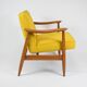 Vintage original armchair , 1960s, fully restored, yellow fabric, teak