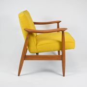 Vintage original armchair , 1960s, fully restored, yellow fabric, teak