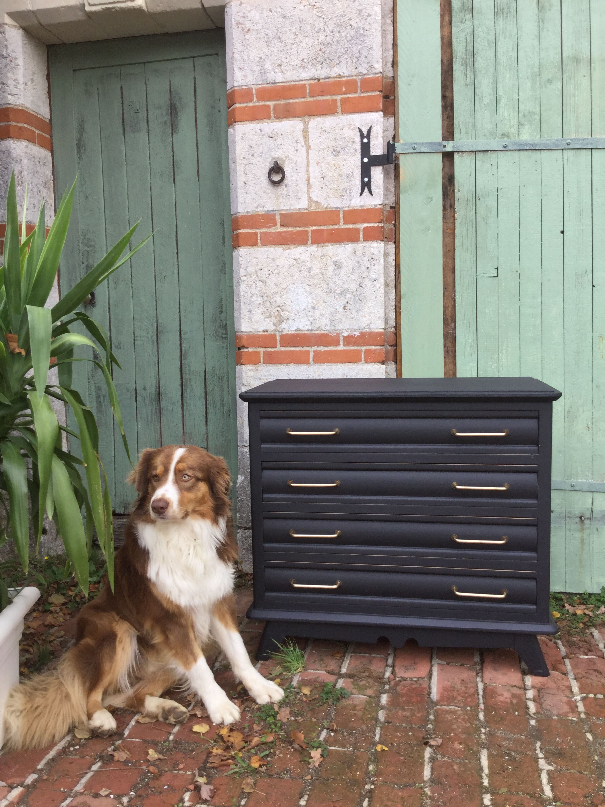 Renovated vintage black chest of drawers