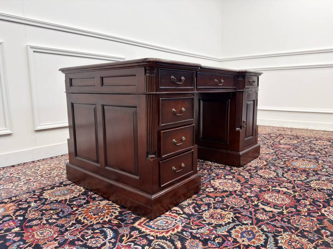 Classic English Partner Desk Green Leather