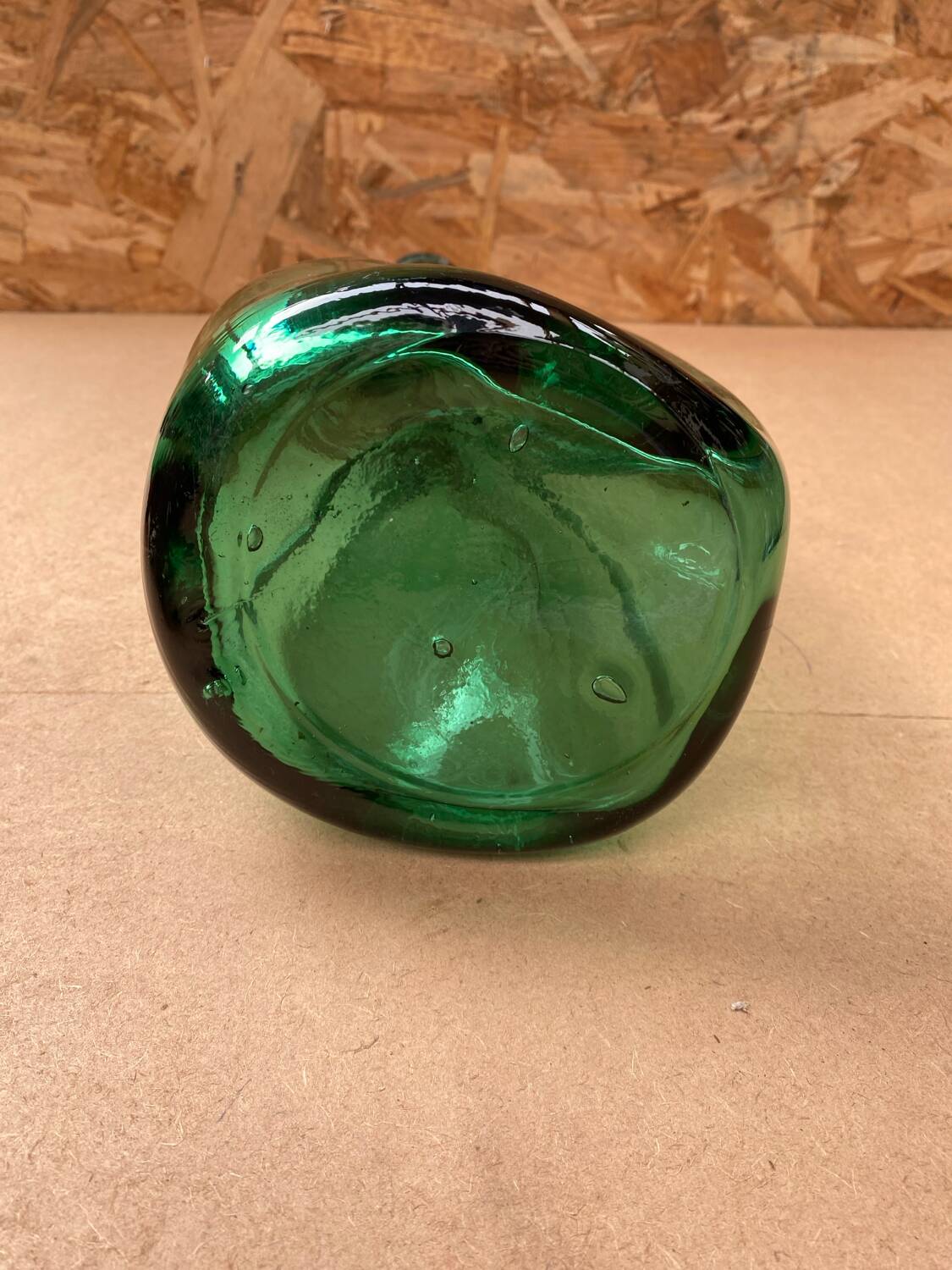 Antique Dame Jeanne Bottle Pressed Glass Green Transparent Vintage