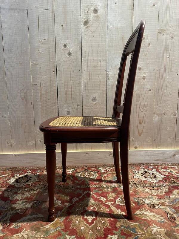 Set of 6 Louis Philippe chairs in cherry wood and cane