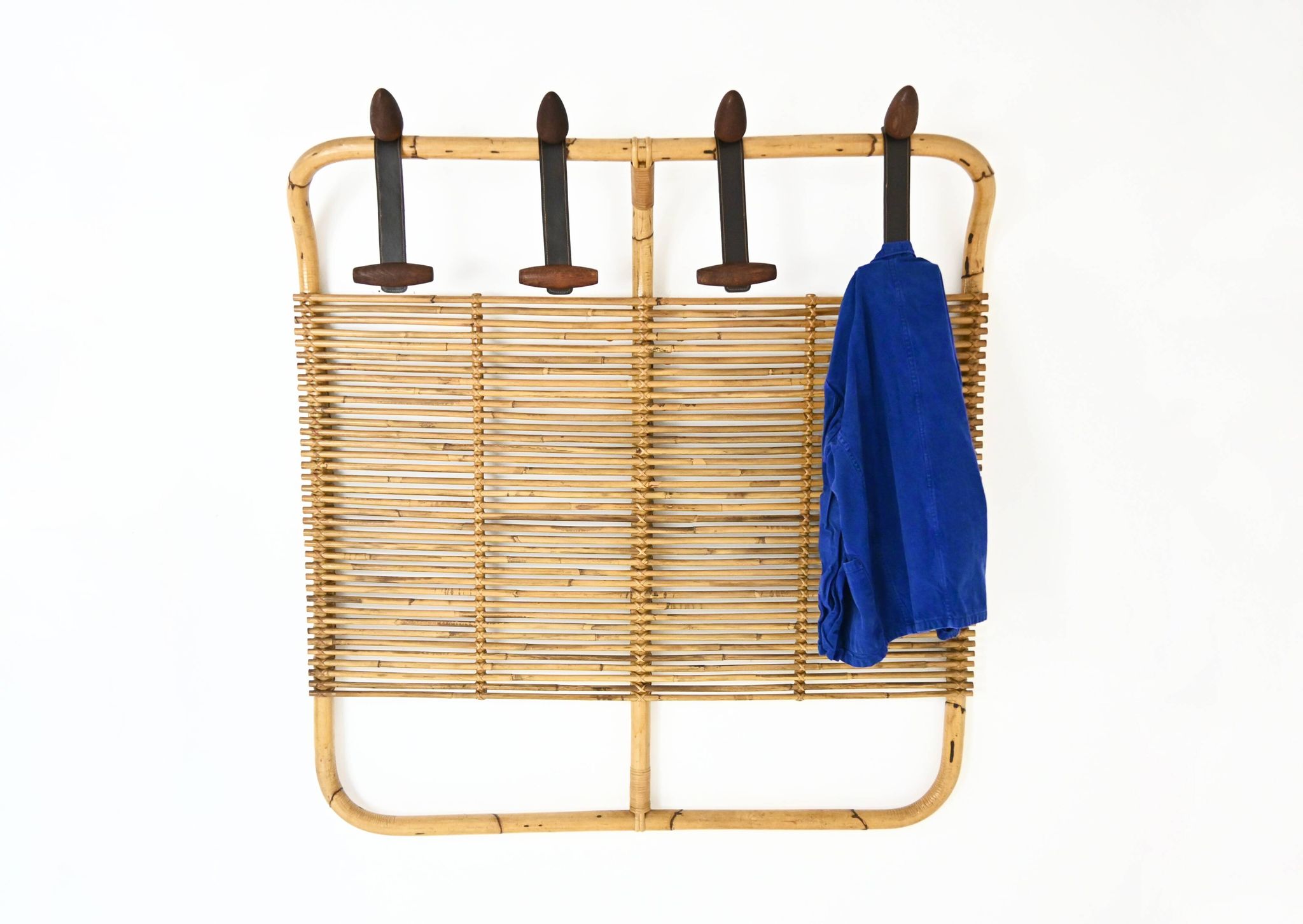 Italian rattan coat rack, 1960s