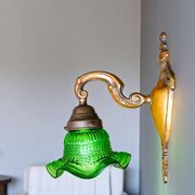 Green glass tulip brass wall sconce light