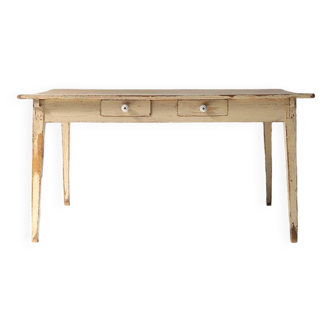 Table de ferme française à pieds fuselés fin 1800