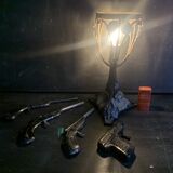 1900 Art Nouveau wrought iron lamp with floral motif