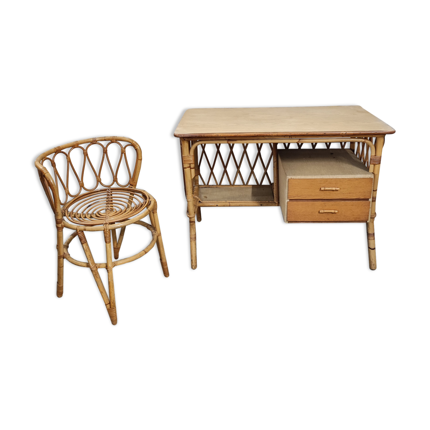 Rattan desk and chair