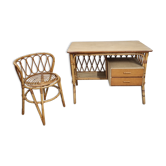 Bureau et chaise en rotin