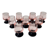 9 french liqueur glasses pink black foot vintage france
