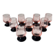 9 french liqueur glasses pink black foot vintage france
