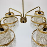 1950s, vintage crystal brass chandelier, železnobrodské sklo,czechoslovakia