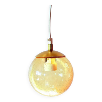 Bubbled amber glass globe pendant light