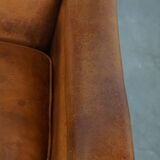 Cognac-Colored Sheepskin Leather Armchair with Straight Lines