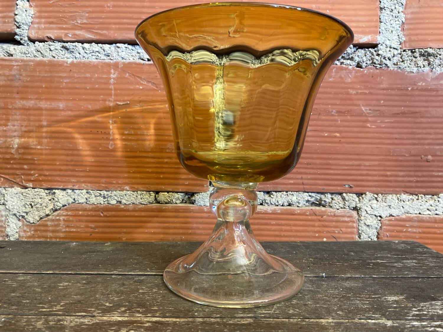 Empty Fruit Bowl Pocket Vase Transparent & Amber Vintage #D756