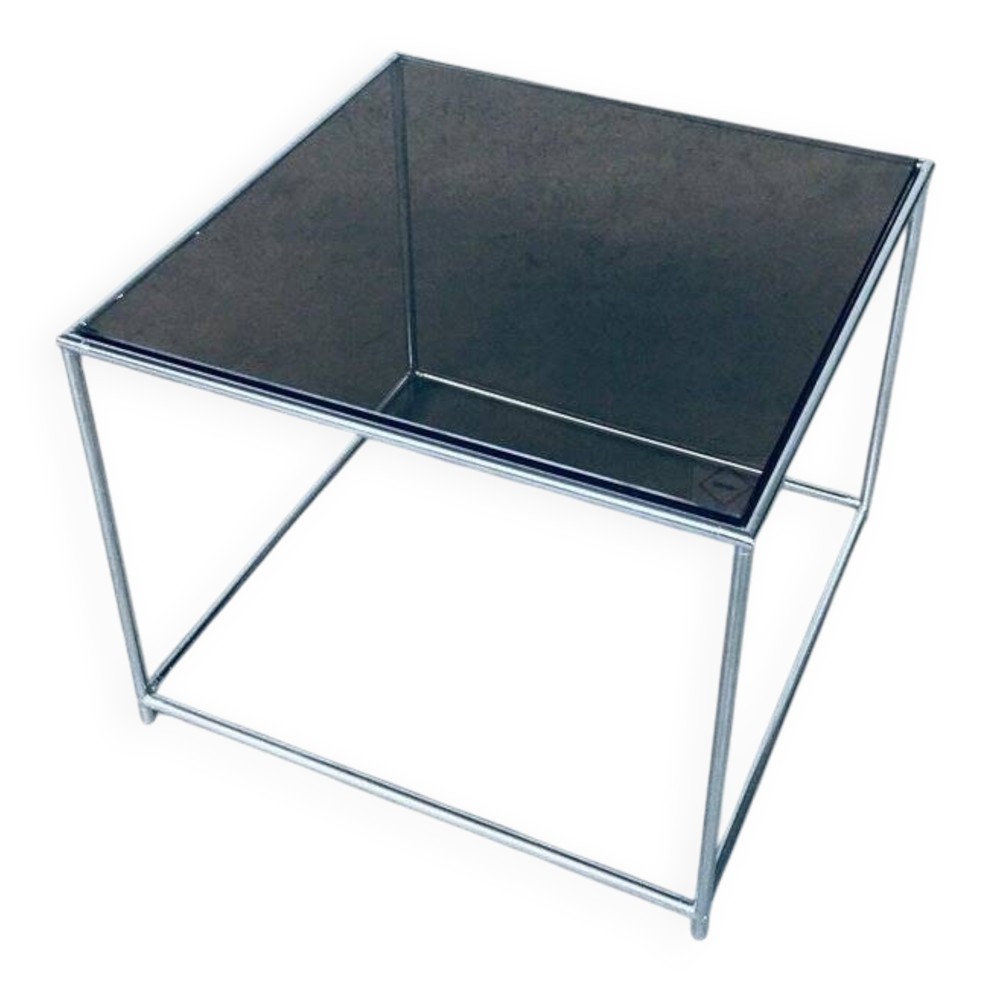Sleek Design Metal & Fumé Glass Square Side Table, 1970s