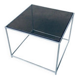 Sleek Design Metal & Fumé Glass Square Side Table, 1970s
