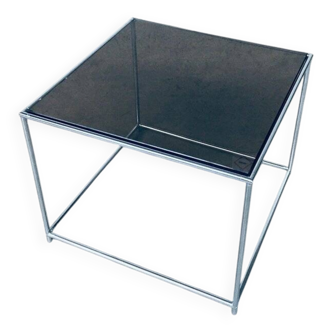 Sleek Design Metal & Fumé Glass Square Side Table, 1970s