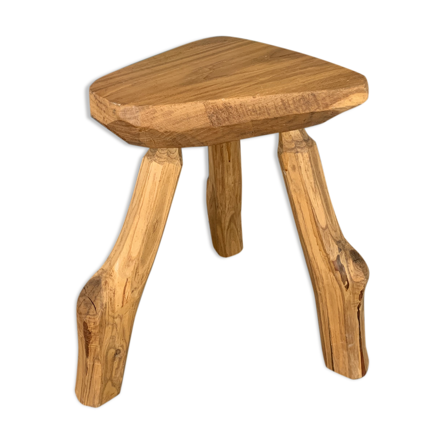 Vintage tripod raw wood stool