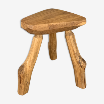 Vintage tripod raw wood stool