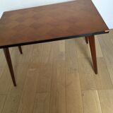 Table basse vintage bois pieds compas