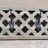 teak coat rack with 6 double cast iron hooks