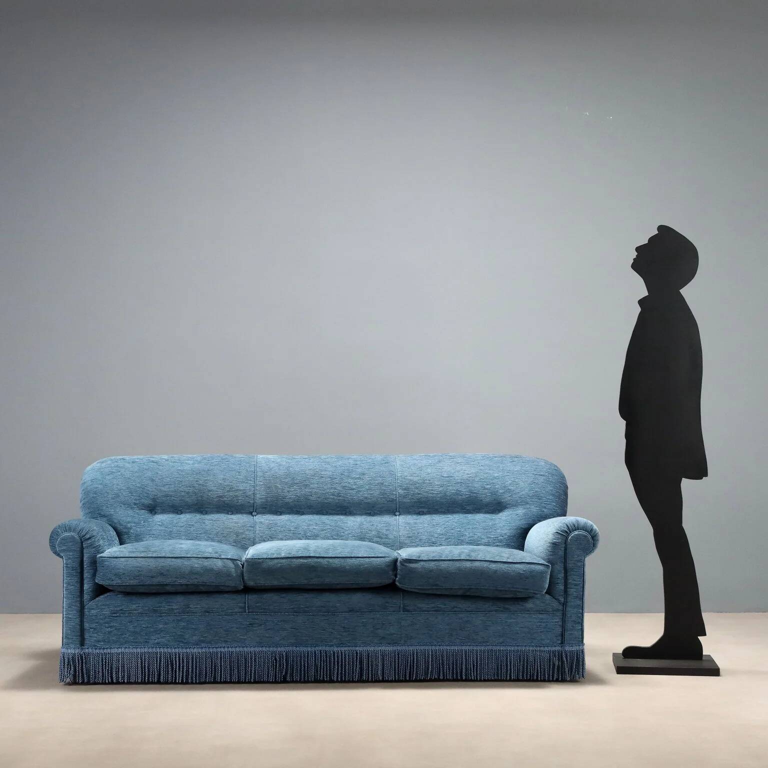 Vintage velvet sofa with spring cushioning, Italian design from the 1950s.