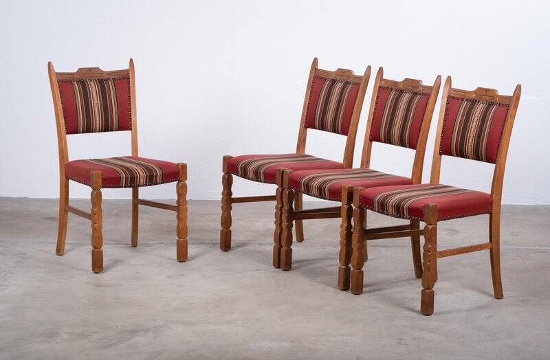 Brutalist Oak Dining Chairs by H. Kjærnulf, Denmark, 1960s, Set of 4