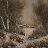 Italian winter landscape painting oil on canvas