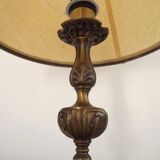 Spanish vintage brass table lamp with beige braided plastic shade 5555.