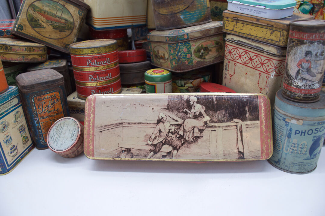 Set of eighty-two metal food boxes 1940'