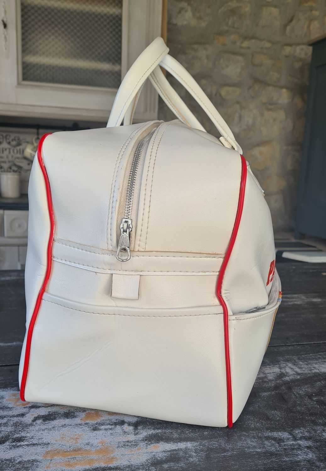 Sac à Bandoulière Vintage Circuit Paul Ricard Années 70 - En Skaï Et Tissu Marron - Occasion Avec Signes D'âge