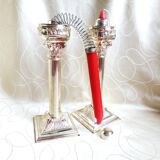 Set of 2 silver metal candle holders, silver metal candle holders