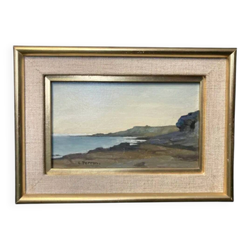 Perron charles, oil on cardboard seascape signed 20th century