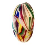 Abstract vase in milky-white Murano-inspired glass with multicoloured reeds.