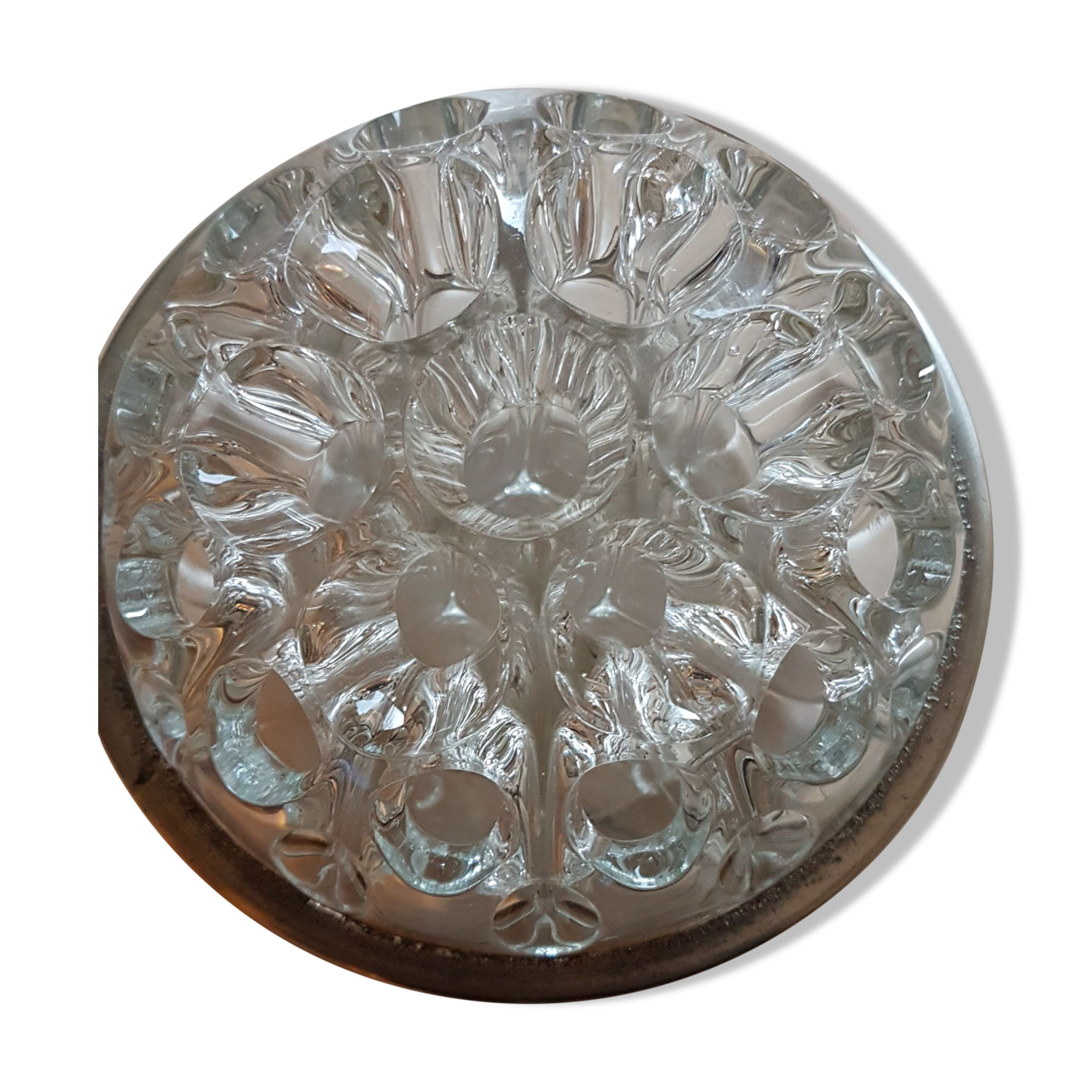 Vase pique fleurs en verre et étain