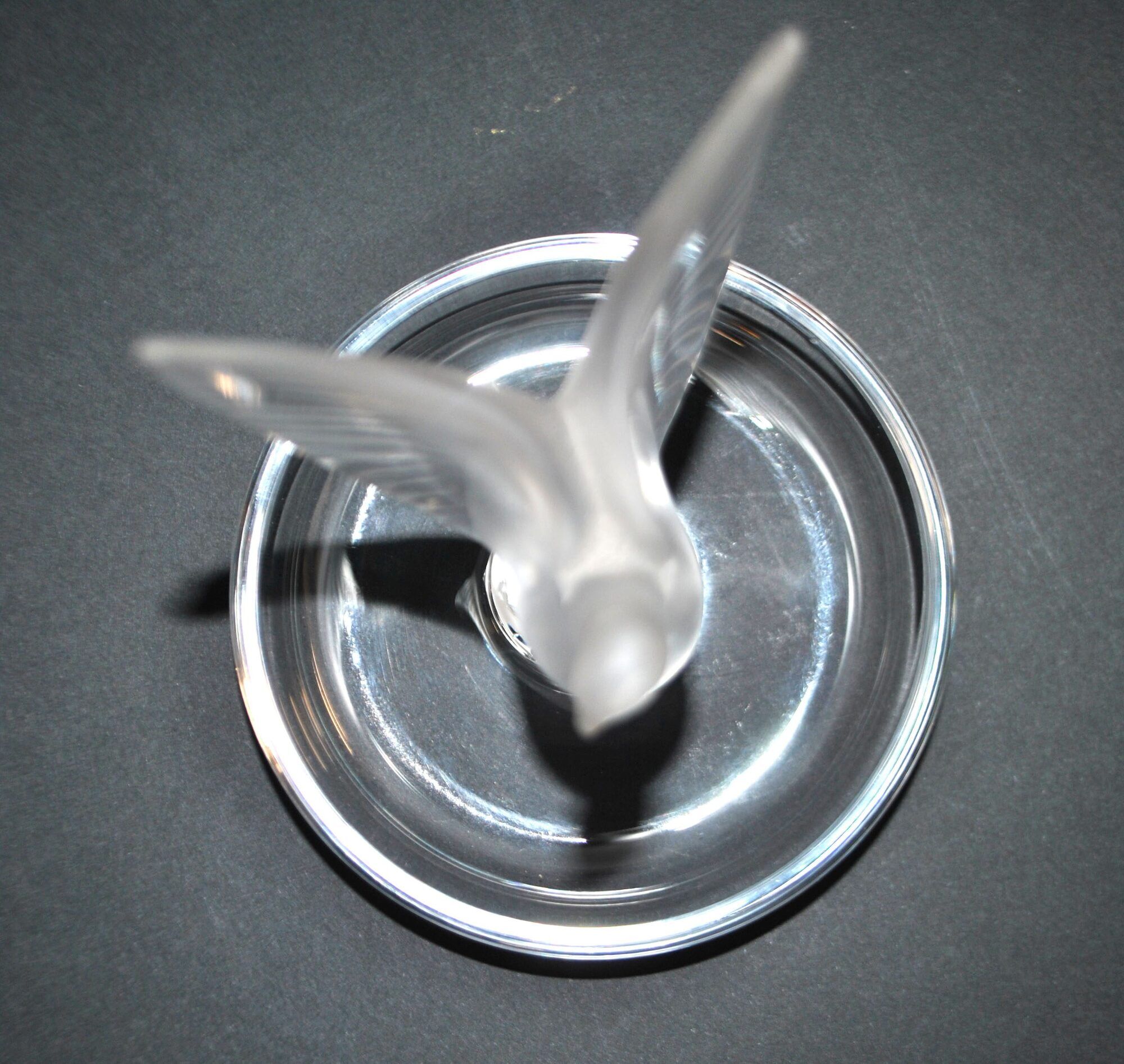 Lalique ashtray dish bird dove in frosted crystal and signed