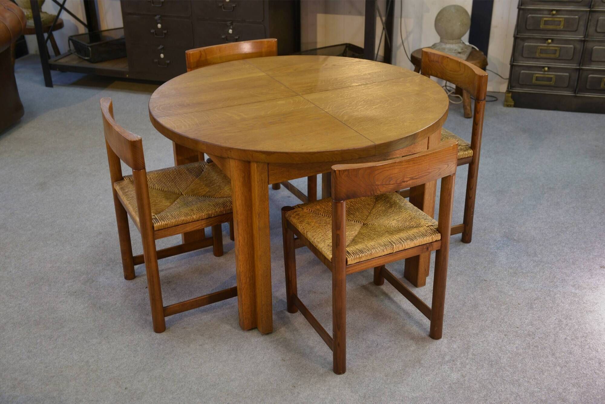 Round table in solid oak by Maison Regain 1970s