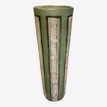 Vase glass paste, enameled, green and gilding, decoration with thistles, nineteenth