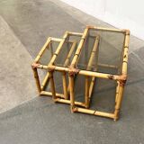 Nest of bamboo and glass tables in mid-century style, 1960s, set of 3.