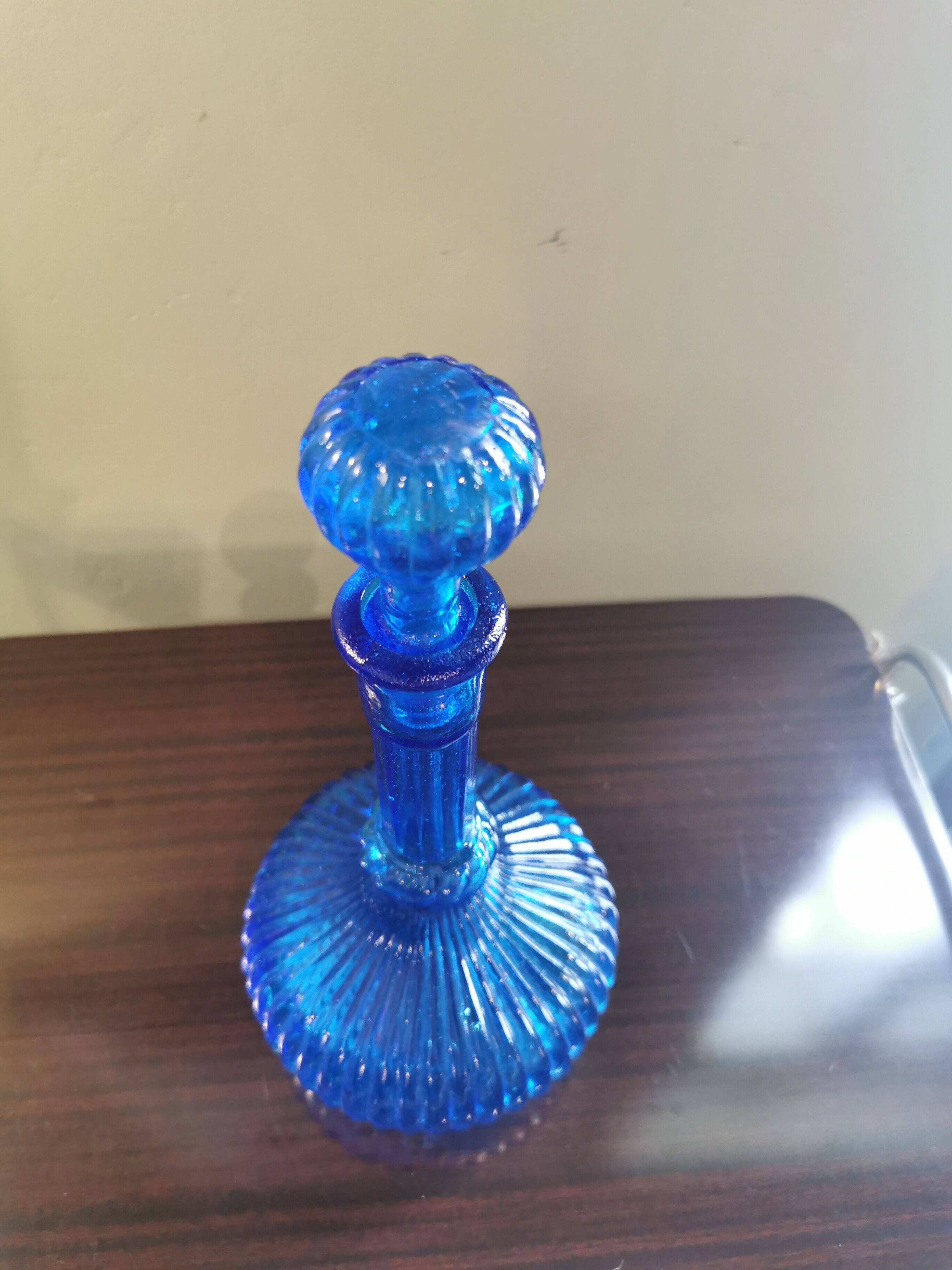 Vintage blue fluted decanter