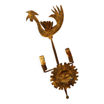 Wrought iron wall light, rooster decor, Brutalist, 50s