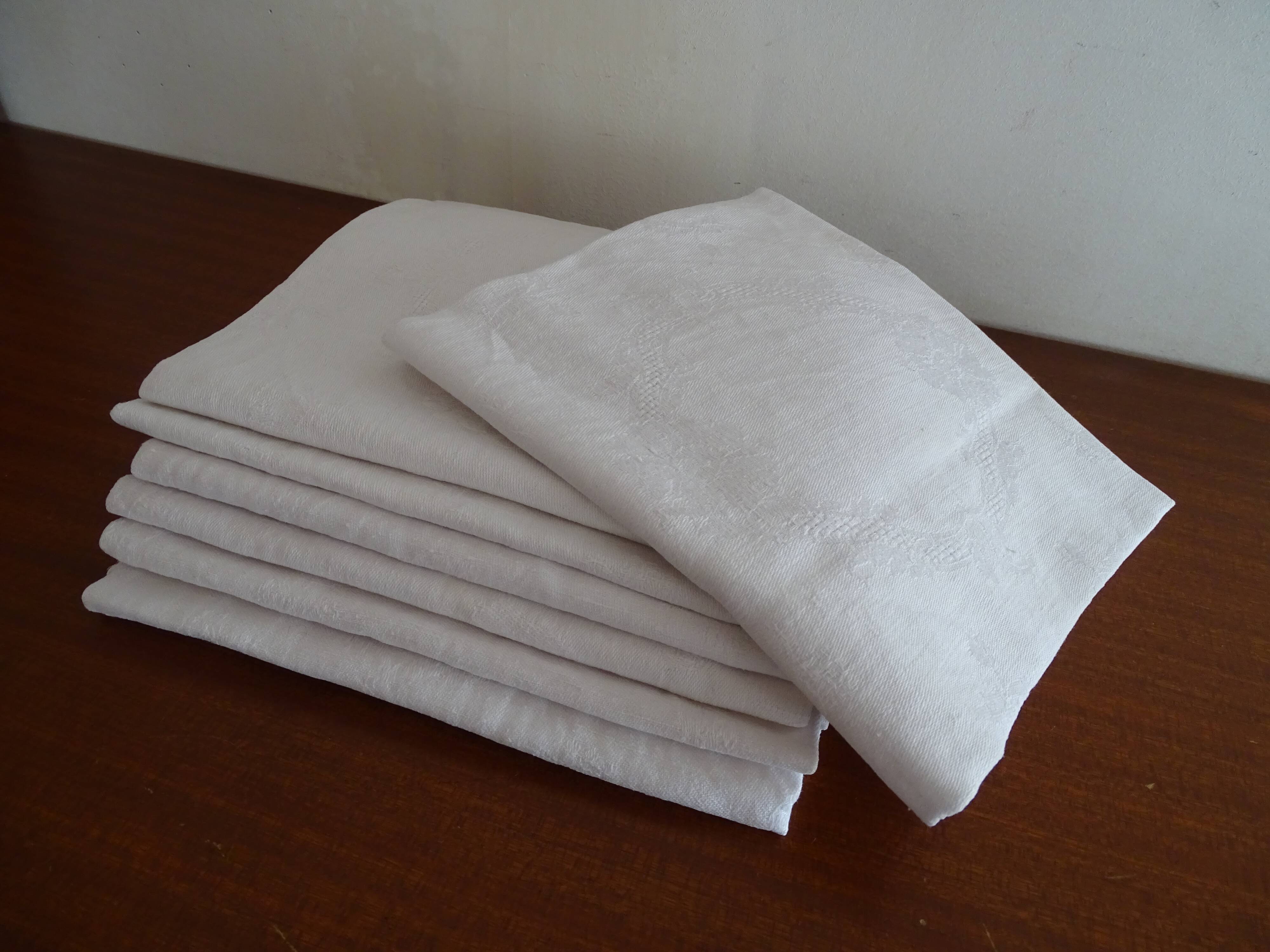 Lot 7 old cotton damask napkins 60 x 64