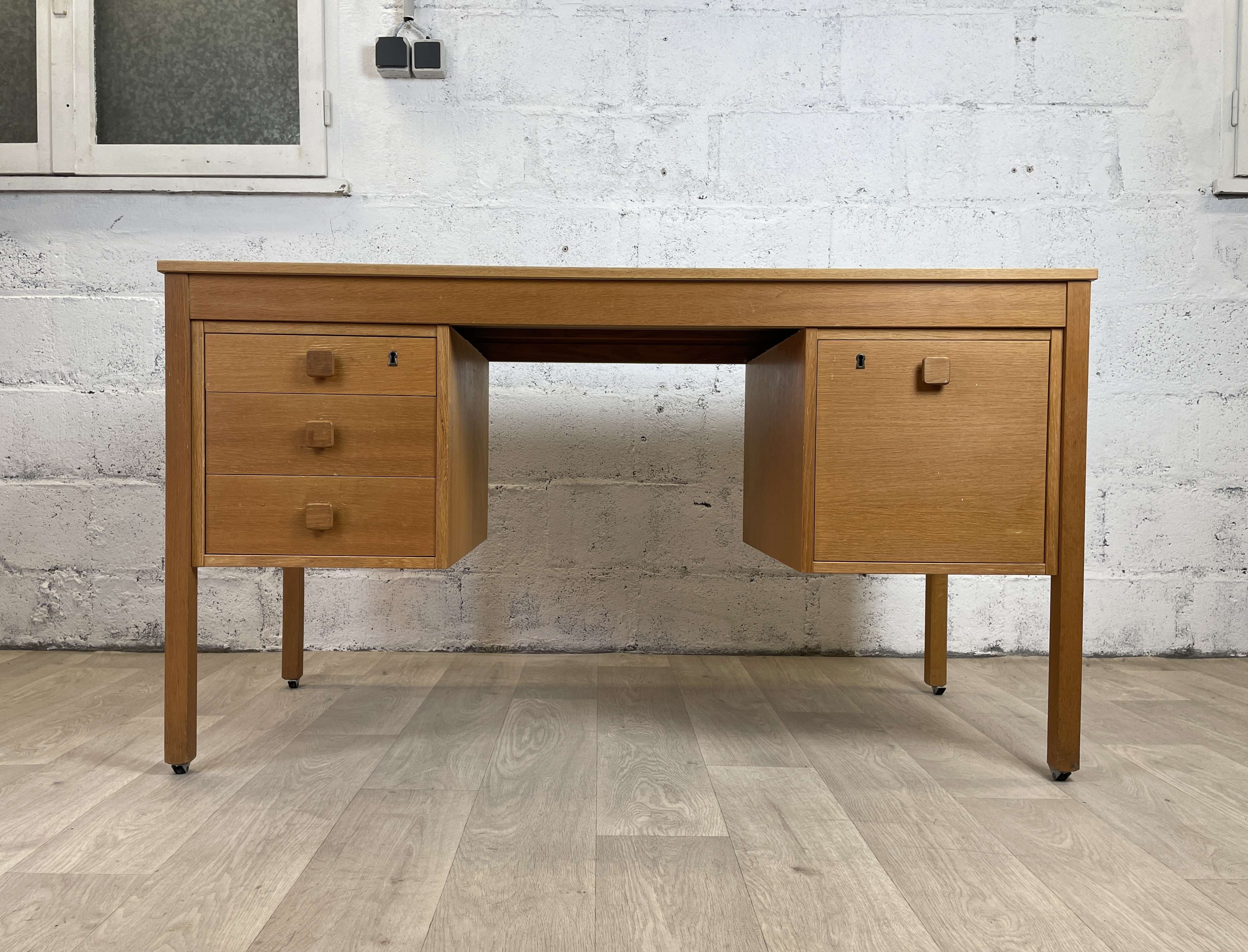 Vintage scandinavian oak office, 60s